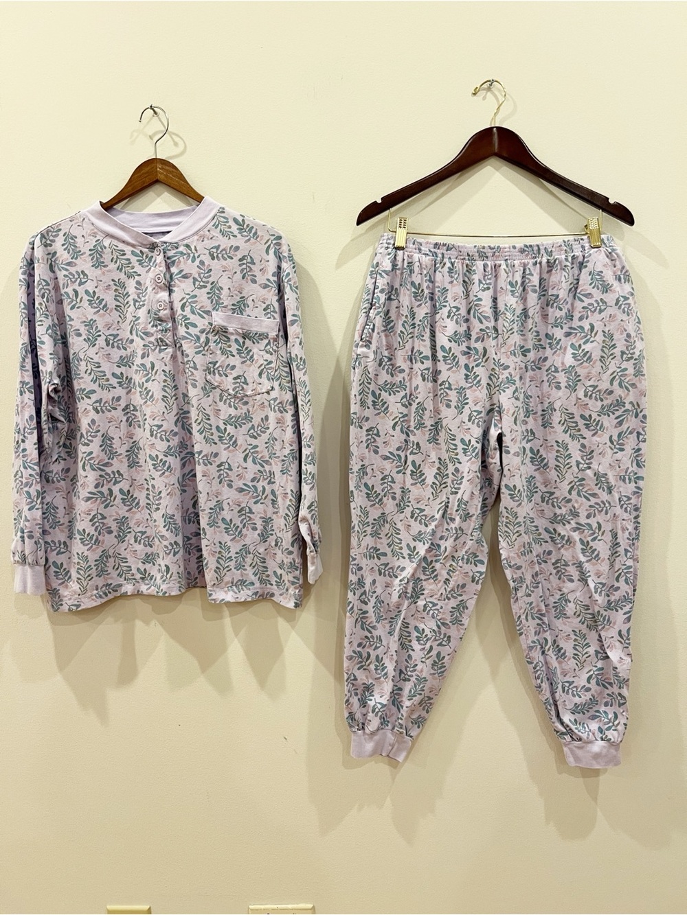 Vermont Country Store Pajama Set Womens Large Floral 2 Piece Lilac Top Pants